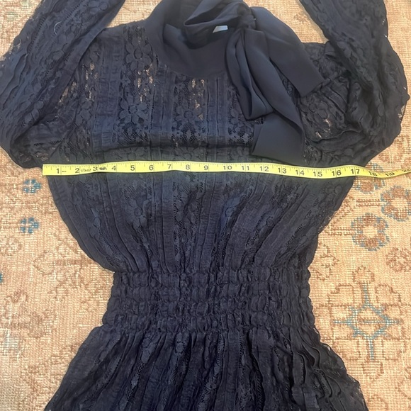 Red Valentino Navy Blue Lace Dress with Tie Neck - Picture 7 of 14